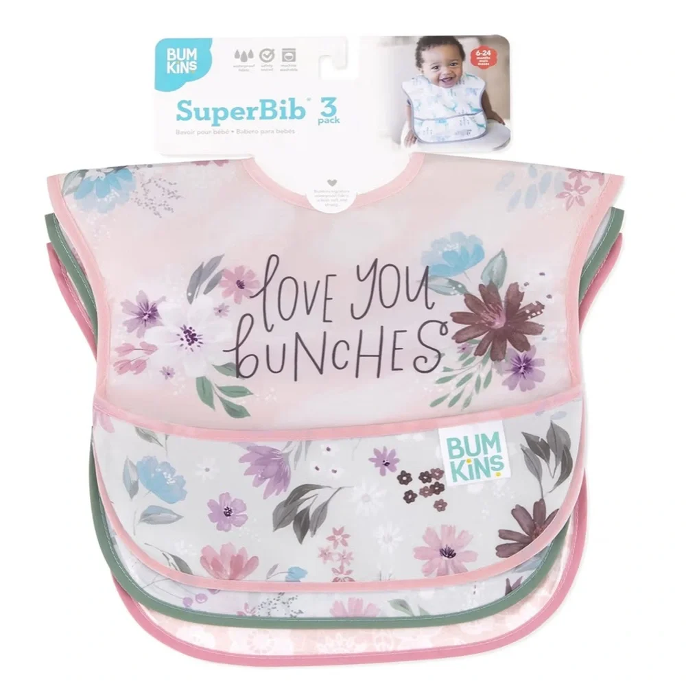 Bumkins Floral SuperBib 3-Pack Pink Green Love You Bunches